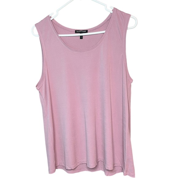 Eileen Fisher 100% Silk Sleeveless Tank Top Shirt Crew Neck Lilac Purple Large - Picture 7 of 9